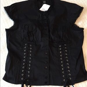 Moda International Black Lace-up Top
